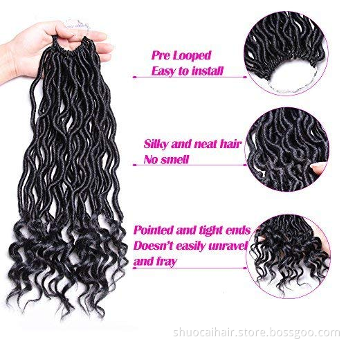Ombre Wavy Faux Locs Corchet Hair with Curly Ends 18inch Pre Looped Goddess Locs Crochet Hair Synthetic Braiding Hair Extensions